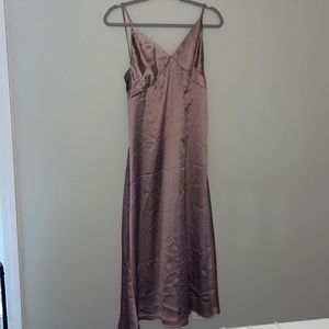Simple Satin dress, mauve color, mesh cross over back detail